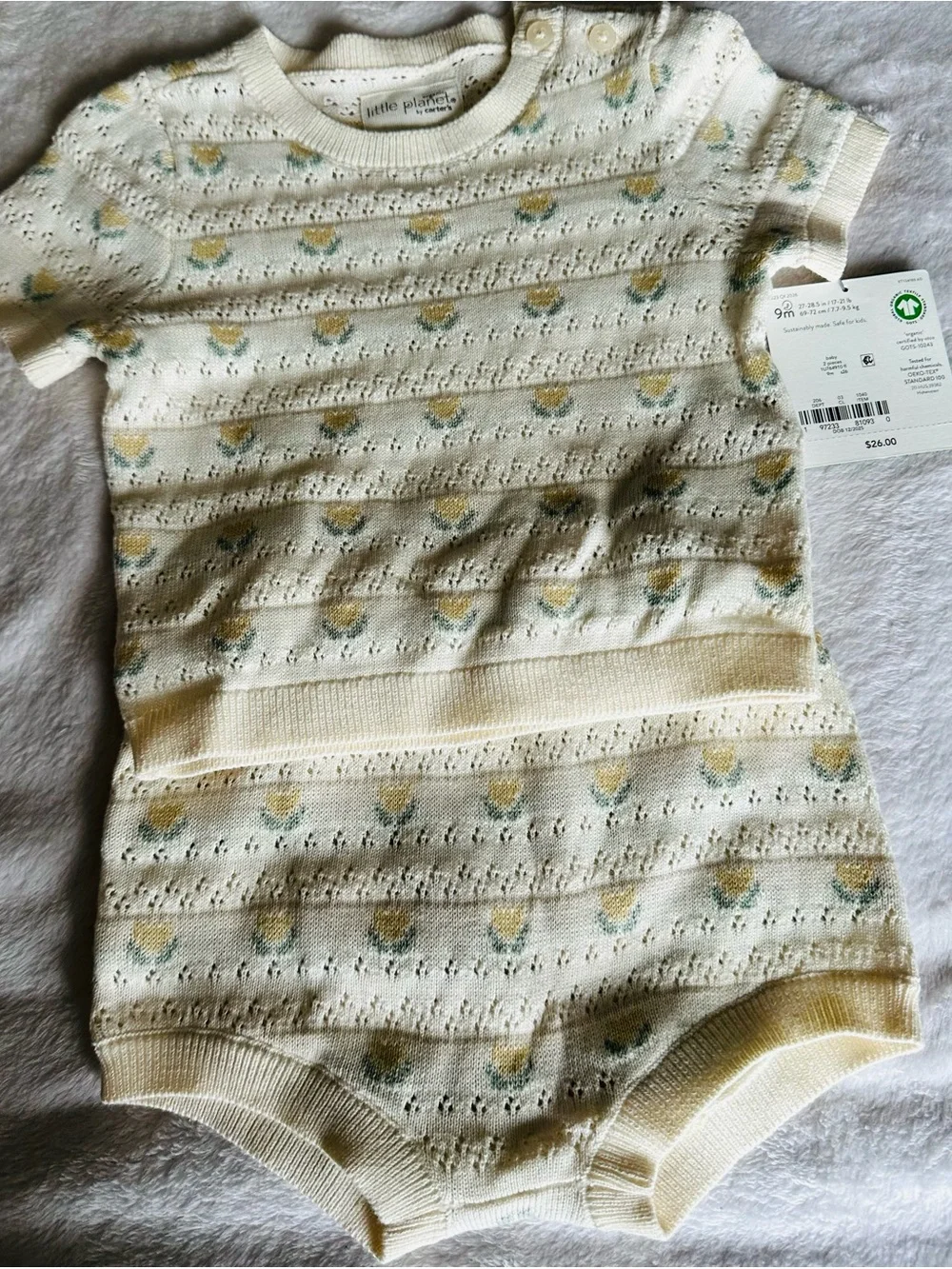 Little Planet Cream & Yellow Knit Baby Bodysuit Set - Cozy Floral Pattern